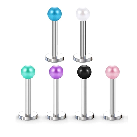 Faux Artificial Pearl Stainless Steel Labret Lip Studs 16G 1.2mm Flat Back Piercing Jewelry For Women Men Tragus Helix Cartilage Earring