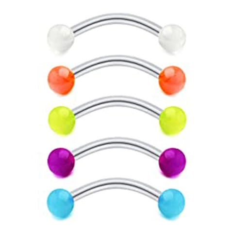 Luminous Acrylic Ball Eyebrow Studs With Stainless Steel Rod 16G Curved Barbell Glow In The Dark Body Piercing Jewelry Unisex