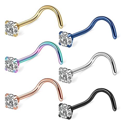 Edelstahl Nasenstecker Schraube Gebogen L-Form Zirkonia Eingelegt Körper Piercing Schmuck Für Damen Herren Täglich Mode Schmuck