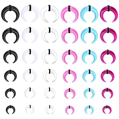 Acrylic Bull Horn Crescent Ear Taper Expander Stretching Kit With Rubber O-Rings Nose Septum Piercing Body Jewelry Men Women