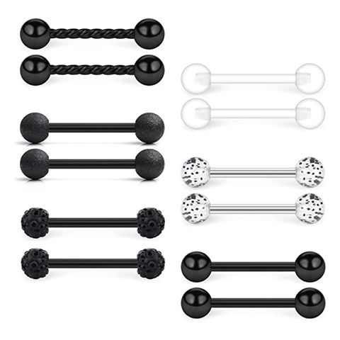 14G 316L Surgical Stainless Steel Acrylic Tongue Rings Piercing Set With Frosted Shamballa Ball Mixed Styles Body Jewelry For Unisex
