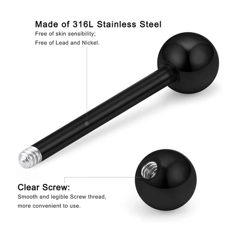 14G 316L Surgical Stainless Steel Acrylic Tongue Rings Piercing Set With Frosted Shamballa Ball Mixed Styles Body Jewelry For Unisex