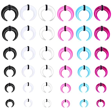 Acrylic Bull Horn Crescent Ear Taper Expander Stretching Kit With Rubber O-Rings Nose Septum Piercing Body Jewelry Men Women