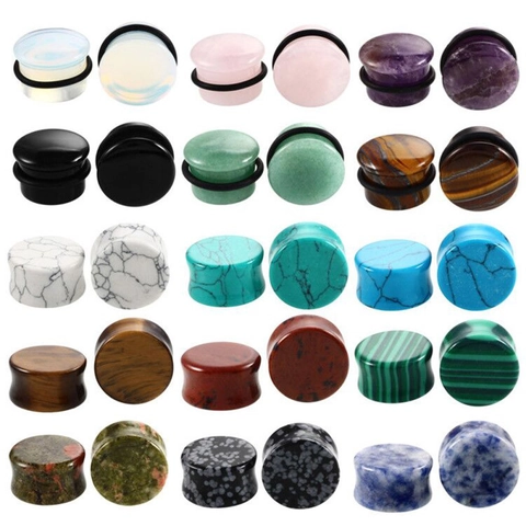Natural Stone Ear Tunnels Plugs Piercing Body Jewelry Amethyst Opal Rose Quartz Tiger Eye Unisex Punk Style Ear Expanders