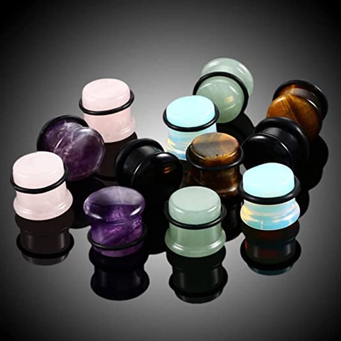 Natural Stone Ear Tunnels Plugs Piercing Body Jewelry Amethyst Opal Rose Quartz Tiger Eye Unisex Punk Style Ear Expanders