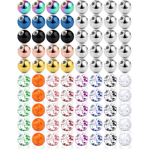 Bolas de Repuesto para Piercing Corporal de Acero Inoxidable 316L y Acrílico Multicolor Purpurina Bola de Tornillo Accesorios de Joyería para Piercing