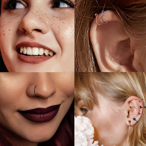 Stainless Steel Magnetic Faux Nose Ring Set Non Piercing U Shaped Clip On Horseshoe Nose Hoop For Men Women Body Jewelry