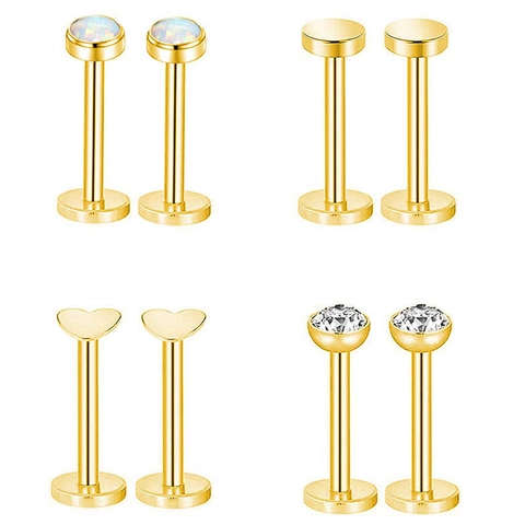 Χρυσό Κοσμήματα Piercing Χειλιών από Ανοξείδωτο Ατσάλι Σετ Καρφωτών Labret με Ζιρκόνια Καρδιά για Piercing στο Σώμα και τον Χόνδρο του Αυτιού για Γυναίκες Άνδρες