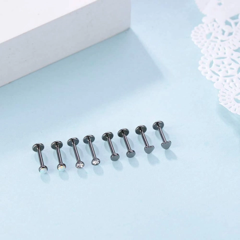 Black Stainless Steel Lip Rings Studs Opal Heart Zirconia Labret Piercing Jewelry Men Women Body Piercing Jewelry Collection
