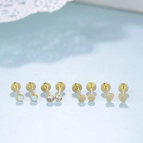 Χρυσό Κοσμήματα Piercing Χειλιών από Ανοξείδωτο Ατσάλι Σετ Καρφωτών Labret με Ζιρκόνια Καρδιά για Piercing στο Σώμα και τον Χόνδρο του Αυτιού για Γυναίκες Άνδρες