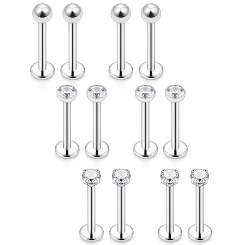 16G Stainless Steel Lip Rings Labret Studs Set Medusa Monroe Piercing Jewelry With Zirconia Ball Hypoallergenic Body Jewelry