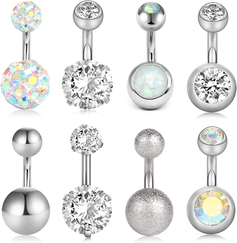 Piercing para el Ombligo de Acero Inoxidable Joyería Zirconia Strass Ópalo Sintético Mate Pulido para Decoración Corporal de Mujer