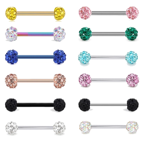 Ανοξείδωτο Ατσάλι Piercing Σώματος Barbell Σφαίρα Shamballa Με Στρας Σκουλαρίκι Γλώσσας Θηλής Κοσμήματα Σώματος Για Όλους