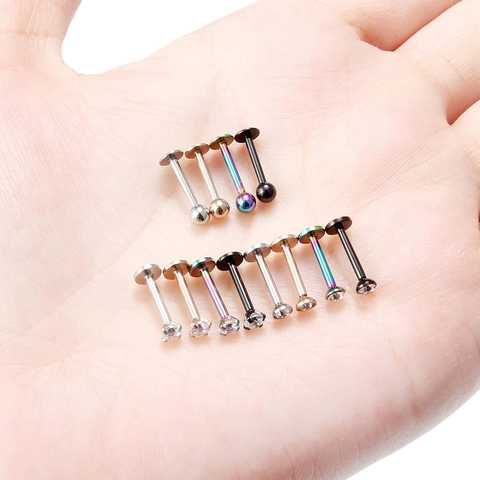 316L Stainless Steel Lip Rings Labret Studs Set Zirconia Round Ball Piercing Jewelry For Women Men Unisex Flat Back Accessory