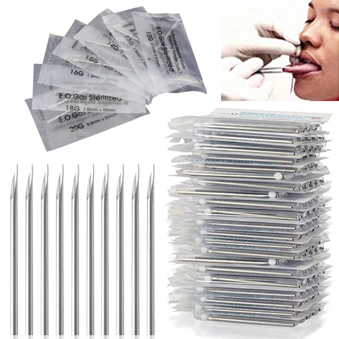 Wegwerp Roestvrij Staal Body Piercing Naalden Medische Kwaliteit Hol Drievoudig Afgeschuind Voor Oor Neus Navel Lip Tong Piercing