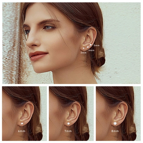 Minimalist 316L Stainless Steel Round CZ Artificial Pearl Stud Earrings With Threaded Flat Back Classic Six Prong Jewelry For Women Men