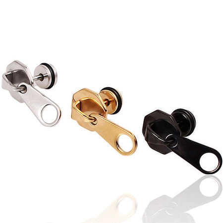 Pendientes de Botón de Acero Inoxidable con Diseño de Tirador de Cremallera para Hombre Mujer Estilo Punk Gótico Urbano