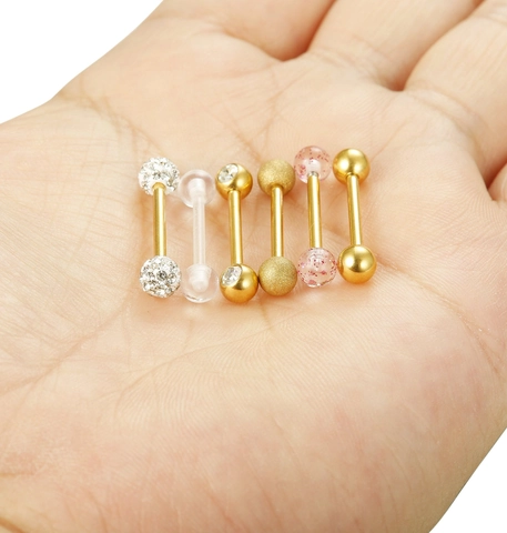 Piercings de Langue en Acier Inoxydable Or pour Femmes Hommes Bijoux de Corps Styles Mixtes Boule Acrylique Zircone