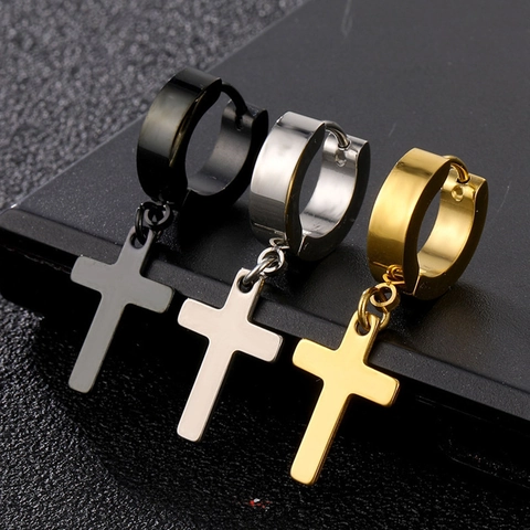 Orecchini a Cerchio Punk con Pendente a Croce per Uomo Donna Street Gothic Orecchini a Croce Oro Argento Nero Blu Gioielli