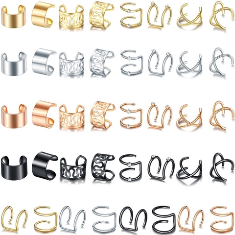 Assortimento di Orecchini a Clip in Lega Minimalista per Donna Uomo Senza Buco Geometrici a Onda Orecchini a Clip Gioielli
