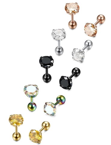 Boucles d'Oreilles Clous en Acier Inoxydable Zircone Ronde Serti 4 Griffes Fermoir à Vis pour Femmes Hommes Unisexe Bijoux Minimalistes