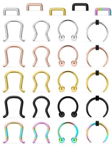 316L Stainless Steel Nose Ring Set For Women Men Horseshoe Circular Barbell U Shape Retainer Multicolor Body Piercing Jewelry
