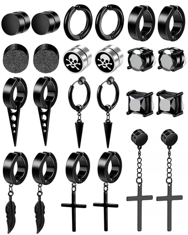 Stainless Steel Magnetic Stud Earrings Non Piercing Ear Clip Punk Cross Skull Feather Zirconia Unisex Jewelry Collection