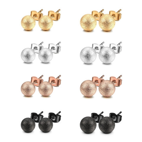Minimalist Stainless Steel Frosted Ball Stud Earrings Matte Geometric Round Hypoallergenic Small Earrings Unisex Jewelry