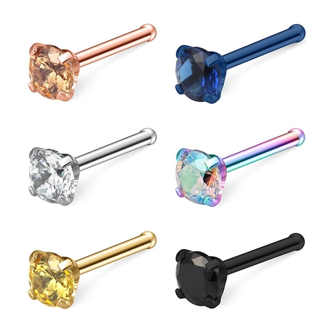 Edelstahl Rund Zirkon Nasenstecker Gerade Stab Piercing Schmuck Gold Silber Schwarz Minimalistisch Körper Schmuck Für Damen Herren