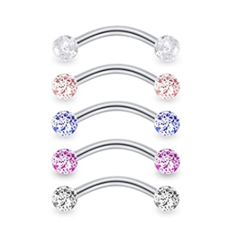 Stainless Steel Post Acrylic Glitter Ball Eyebrow Studs 16G Curved Barbell Piercing Jewelry For Women Men Body Accessories