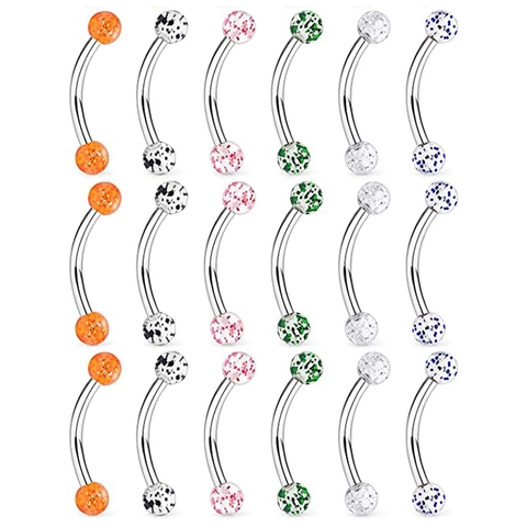 Stainless Steel Post Acrylic Glitter Ball Eyebrow Studs 16G Curved Barbell Piercing Jewelry For Women Men Body Accessories