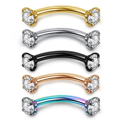 Stainless Steel Zirconia Eyebrow Ring Curved Barbell Body Piercing Jewelry Minimalist Unisex Internally Threaded Piercing Jewelry