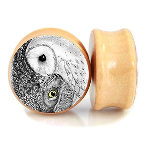 Natural Wood Owl Ear Plugs Double Flared Ear Gauges Tunnels Body Piercing Jewelry For Men Women Ear Stretching Kit