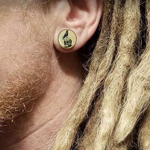 Natural Wooden Ear Plugs Gauges Double Flare Gothic Raven Skull Owl Viking Compass Ouija Board Piercing Body Jewelry