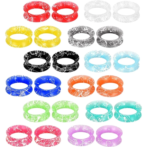 Soft Silicone Ear Tunnels Plugs Double Flare Ear Gauges Expanders With White Brushed Splash Ink Pattern Body Piercing Jewelry