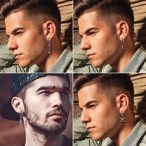 Stainless Steel Punk Hoop Earrings With Skull Cross Feather Arrow Sword Star Dangle Gothic Hip Hop Jewelry Men Women