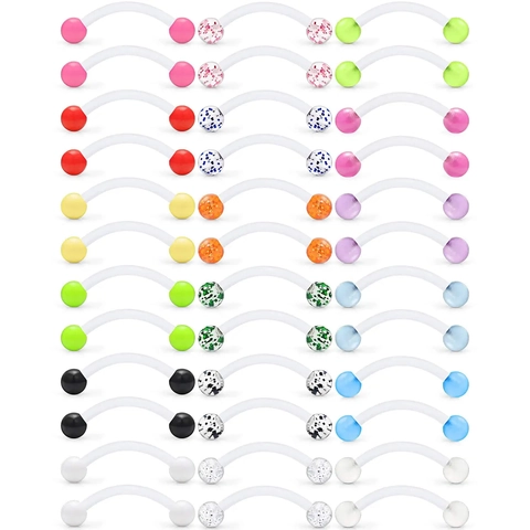 Multicolor Acrylic Curved Barbells And Flexible Plastic Bioflex Bar Eyebrow Rings Piercing Jewelry For Women Men Body Jewelry