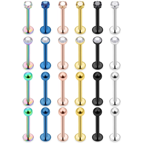 Clous de Lèvre en Acier Inoxydable Anneaux de Lèvre Bijoux de Piercing de Nez Avec Zircone Cubique Dos Plat