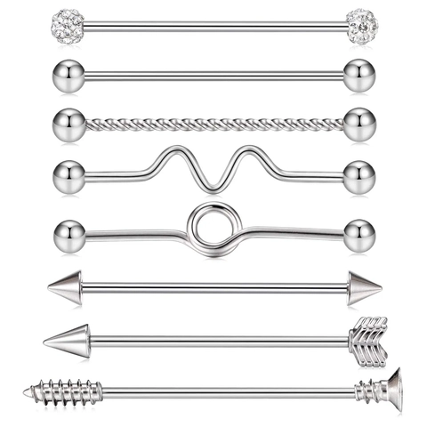 316L Stainless Steel Industrial Barbell Set Ear Cartilage Piercing Silver Rainbow Gold Punk Body Jewelry For Women Men