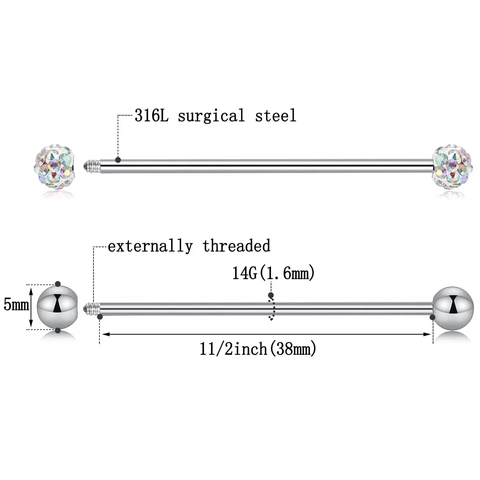 316L Stainless Steel Industrial Barbell Set Ear Cartilage Piercing Silver Rainbow Gold Punk Body Jewelry For Women Men