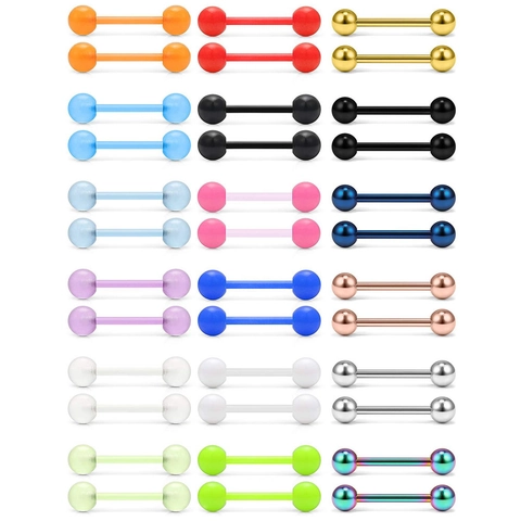 Stainless Steel Acrylic Tongue Rings Set Glow In The Dark Barbell Nipple Piercing For Men Women Body Jewelry Accessory