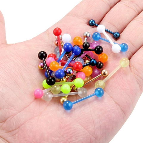 Stainless Steel Acrylic Tongue Rings Set Glow In The Dark Barbell Nipple Piercing For Men Women Body Jewelry Accessory