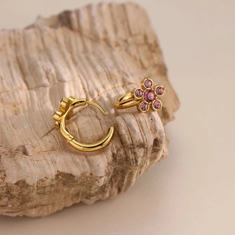 18K Gold Plated Stainless Steel Flower Zirconia Huggie Earrings For Women Elegant Colorful Crystal Floral Hoop Ear Jewelry