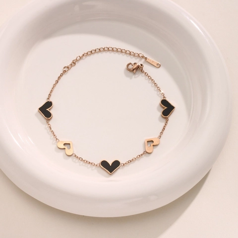 Bracciale in Acciaio Inossidabile Placcato Oro 18K per Donna Ciondolo a Cuore Geometrico Madreperla Zirconia Gioielli a Doppio Strato