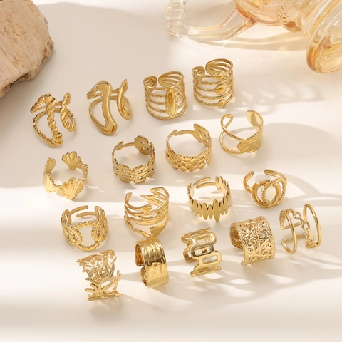 Anello Aperto Irregolare in Acciaio Inossidabile Placcato Oro 18K per Donna Moda Geometrica Cavo Regolabile Gioielli
