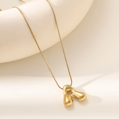 Collana con Ciondolo a Lettera a Bolla in Acciaio Inossidabile Placcato Oro 18K per Donna Gioielli Iniziali Minimalisti Regalo