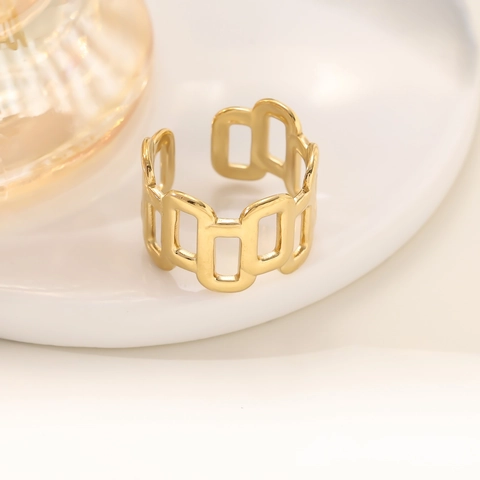 Anello Aperto Irregolare in Acciaio Inossidabile Placcato Oro 18K per Donna Moda Geometrica Cavo Regolabile Gioielli