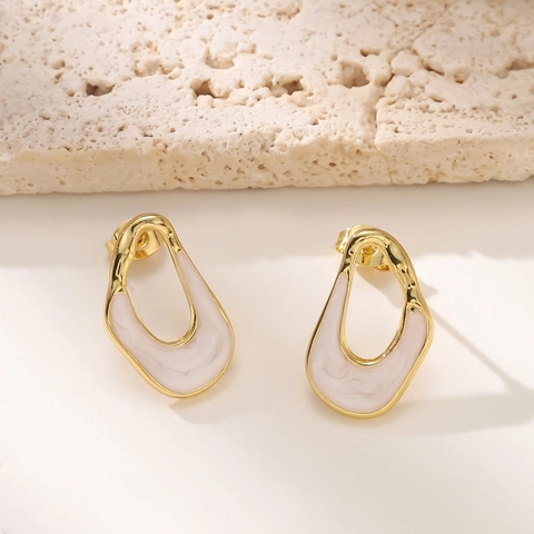 Orecchini a Bottone Irregolari in Acciaio Inossidabile 304 Donna Retro Minimalista Placcato Oro 18K Smalto Marmo Gioielli Moda