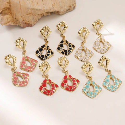 Orecchini Pendenti Cavi Irregolari Geometrici in Acciaio Inossidabile Donna Placcati Oro 18K Smalto Trama Nido d'Ape Gioielli