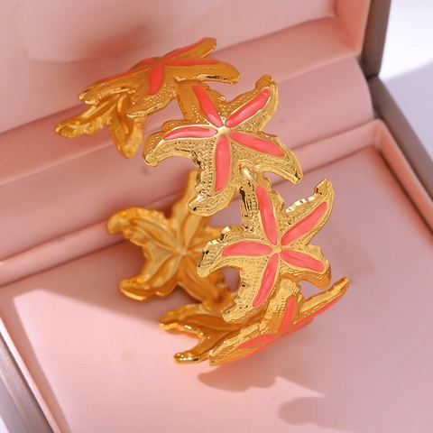 Moda Placcato Oro 18K Acciaio Inossidabile Smalto Stella Marina Braccialetto Aperto Per Donna Gioielli In Stile Marino Vintage Francese